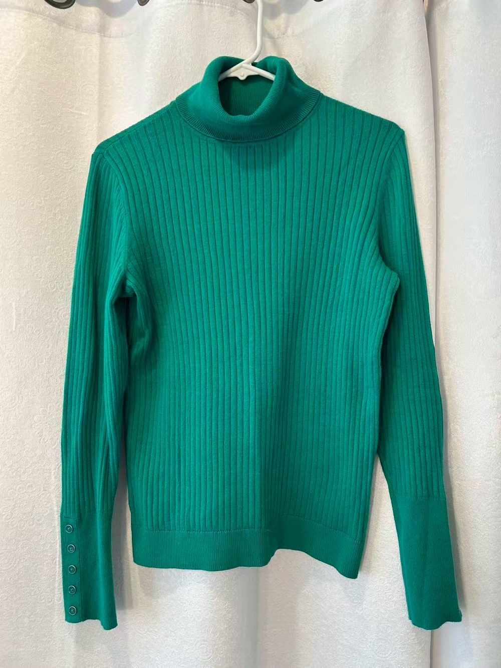 Women's Talbots cotton Ribbed Turtleneck Sweater - Green